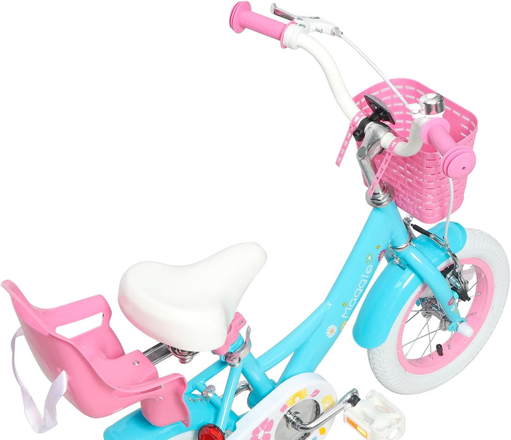 Glerc Maggie Girls Bike, 12-20 Inch Kids Bike for 2-13 Years Old Children, Princess Style Kids Bicycle with Doll-Seat & Basket & Training Wheels, Multiple Colors