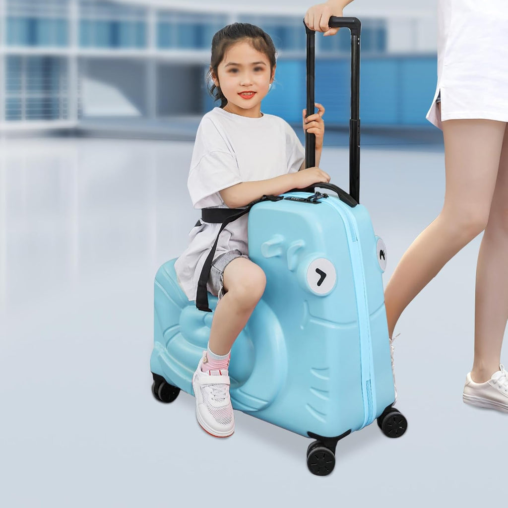 Ride-on Luggage, 20'/24' Carry on Suitcase with Universal Wheels Portable Trolley Luggage with Password Lock & Safety Belt, Unisex Riding Suitcase for Ages 3-6 within 180 lbs(20', Blue-2)