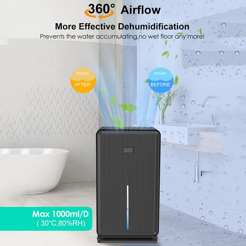 3L(102oz) Dehumidifiers for Home,Small Dehumidifiers,520 Sq.ft Quiet Dehumidifier for Bedroom,Two Working Modes / 7 LED Colors/Auto-Off, for Bedroom, Bathroom, Basement, RV,Black