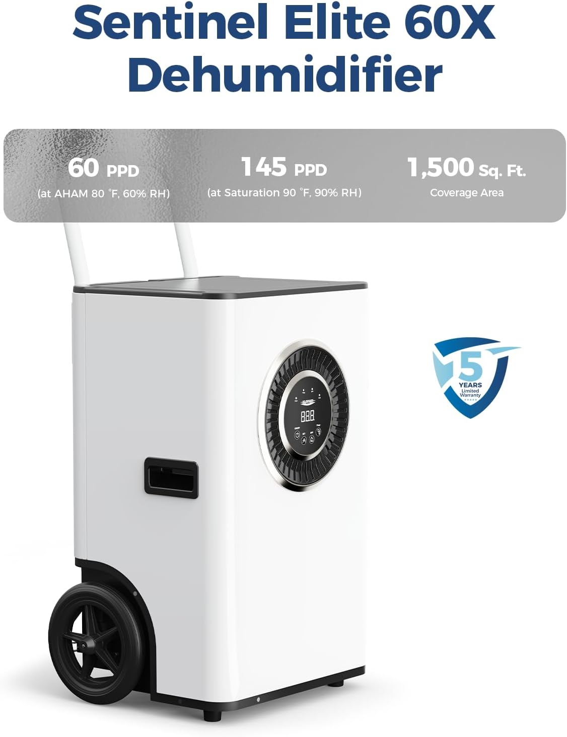 ALORAIR 145 PPD Commercial Dehumidifier with Pump & Drain Hose, LGR Tech Dehumidifiers for Garage, Large Room, Basement, Industrial Space, Power-Off Memory, Sentinel Elite60X