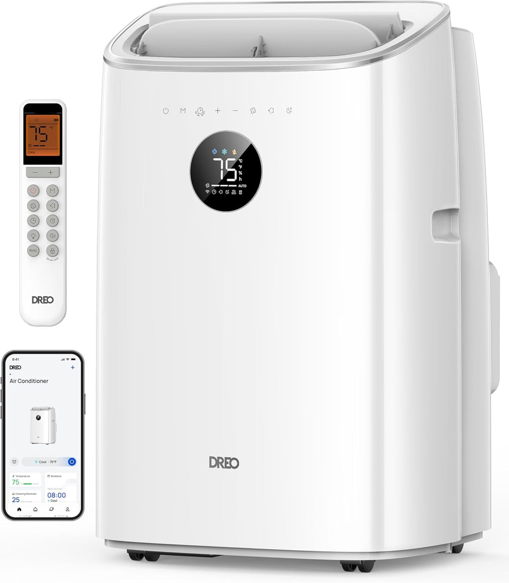DREO Portable Air Conditioner 319S, 10000 BTU ASHRAE (6000 BTU DOE) Smart AC Unit for Bedroom with Drainage-free Cooling, Fan&Dehumidifier 3 in 1, APP/Voice/Remote, Quiet Standing AC for Room Indoors