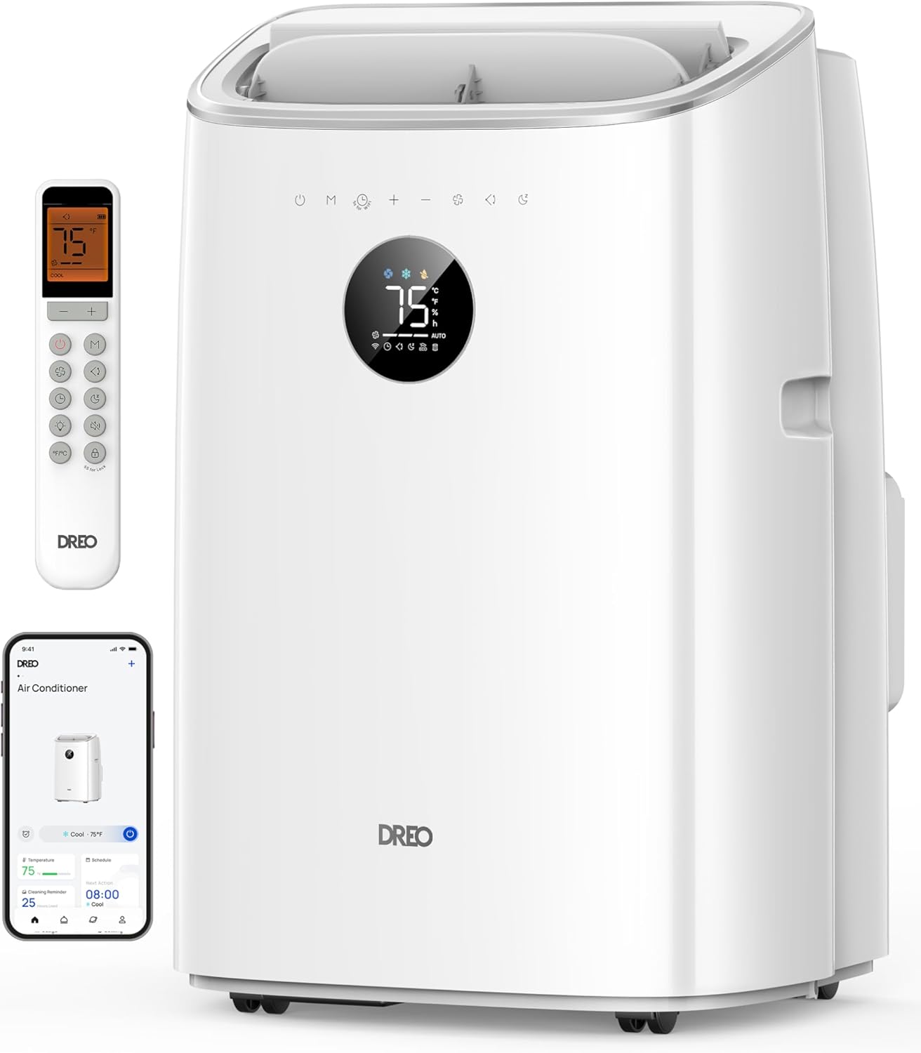 DREO Portable Air Conditioner 319S, 10000 BTU ASHRAE (6000 BTU DOE) Smart AC Unit for Bedroom with Drainage-free Cooling, Fan&Dehumidifier 3 in 1, APP/Voice/Remote, Quiet Standing AC for Room Indoors
