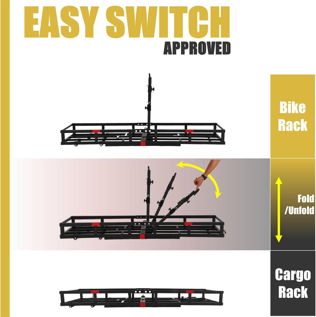 Hitch-Mount Bike Rack for Ebike Heavy-Duty - Comes with Cargo Carrier Fits 2 Electric Fat-Tire Mountain Bicycles Fits 2' Receiver for Car Trailer SUV Truck RV Minivan (Gold)