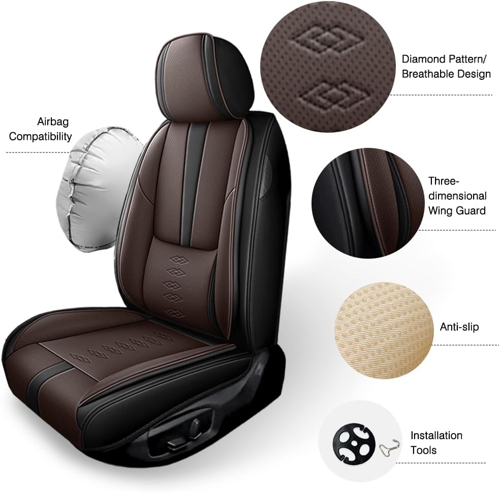 Car Seat Covers for Cadillac Eldorado 1997-2002,Waterproof Leather Seat Covers 2-Seats Standard,Car Interior Accessories with Airbag,Car Seat Protectors for Eldorado(Black+Coffee)