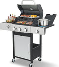 CIG GARDEN 3-Burner Propane Gas Grill With Side Burner, Double-layer Stainless Steel BBQ Grill with Lid Cast Iron Grates, 41,500 BTU Output Perfect for Outdoor Cooking, Backyard, Camping, BBQ Grill