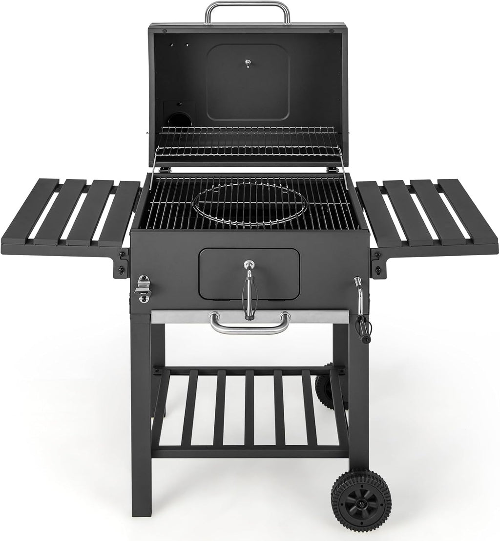 Giantex Charcoal Grill 24 inch, BBQ Grill with 2 Foldable Side Table, Adjustable Charcoal Tray, Pull-out Ash Tray, Heavy Duty Barbecue Grill with Wheels for Outdoor Cooking Camping Backyard Party