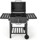Giantex Charcoal Grill 24 inch, BBQ Grill with 2 Foldable Side Table, Adjustable Charcoal Tray, Pull-out Ash Tray, Heavy Duty Barbecue Grill with Wheels for Outdoor Cooking Camping Backyard Party