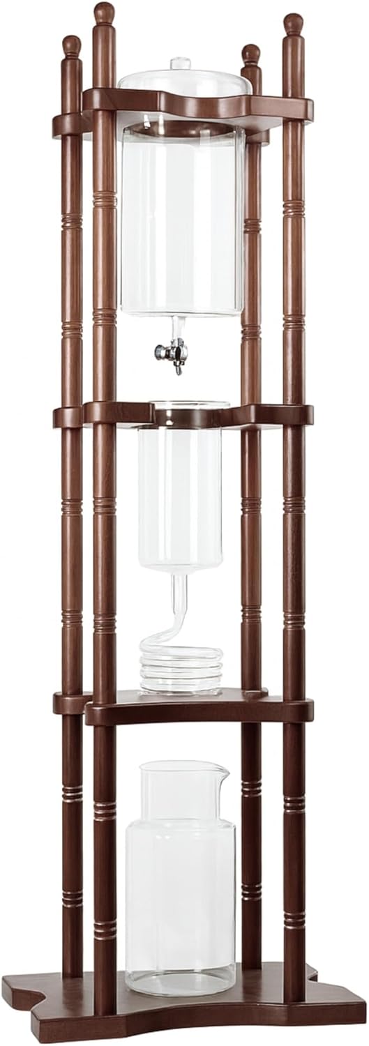 Nispira Cold Brew Drip Tower Iced Coffee Maker Glass Wooden Stand 25 Cups
