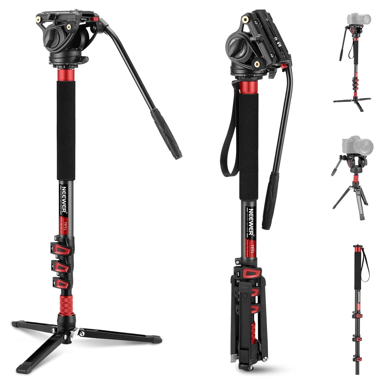 NEEWER 71.6' Pro Camera Monopod with Feet, Carbon Fiber Telescopic Video Monopod with QR Plate Compatible with DJI RS Gimbals, Removable Base for Camera Camcorder, Max Load 13.2lb/6Kg, TP71