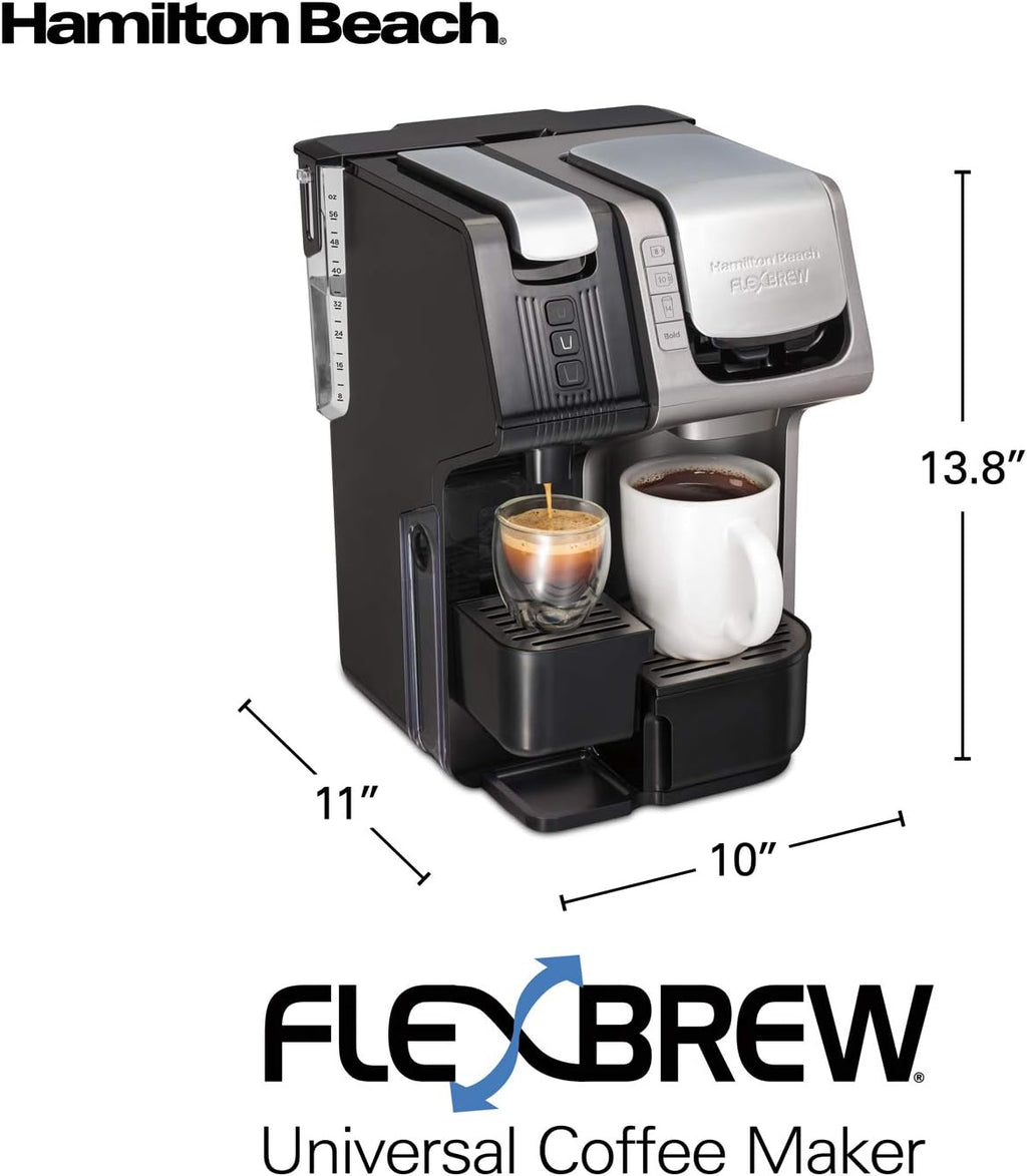 Hamilton Beach FlexBrew Trio 2-Way Coffee Maker, Compatible with K-Cup Pods or Grounds, Combo, Single Serve & Espresso Machine with 19 Bar Pump, 56 oz. Removable Reservoir, Black