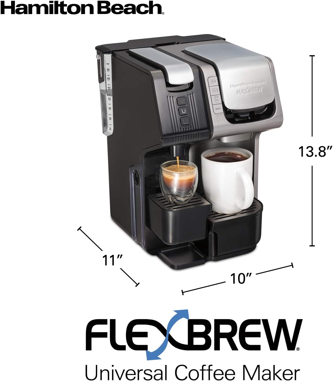 Hamilton Beach FlexBrew Trio 2-Way Coffee Maker, Compatible with K-Cup Pods or Grounds, Combo, Single Serve & Espresso Machine with 19 Bar Pump, 56 oz. Removable Reservoir, Black