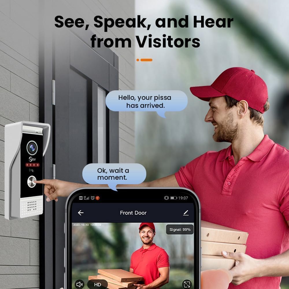 Video Apartment Doorbell Intercom,1080P HD Touch Screen Monitor,Outdoor Camera Doorbell Camera,Ring Doorbell Wired,TUYA,Night Vision,Two-Way Audio,Video Intercom (1 Bell+3 white Monitor + 2C)