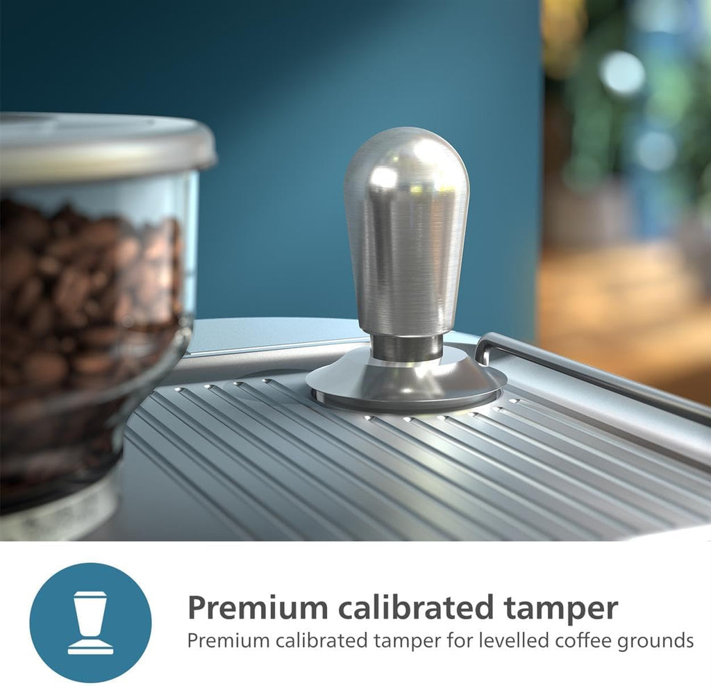 Philips Barista Brew Semi Automatic Espresso Machine - Single & Double Espresso,Americano, 250g Bean Container+Grinder+Milk Jug with temperature indicator,Calibrated Tamping,Metal Silver (PSA3218/01)