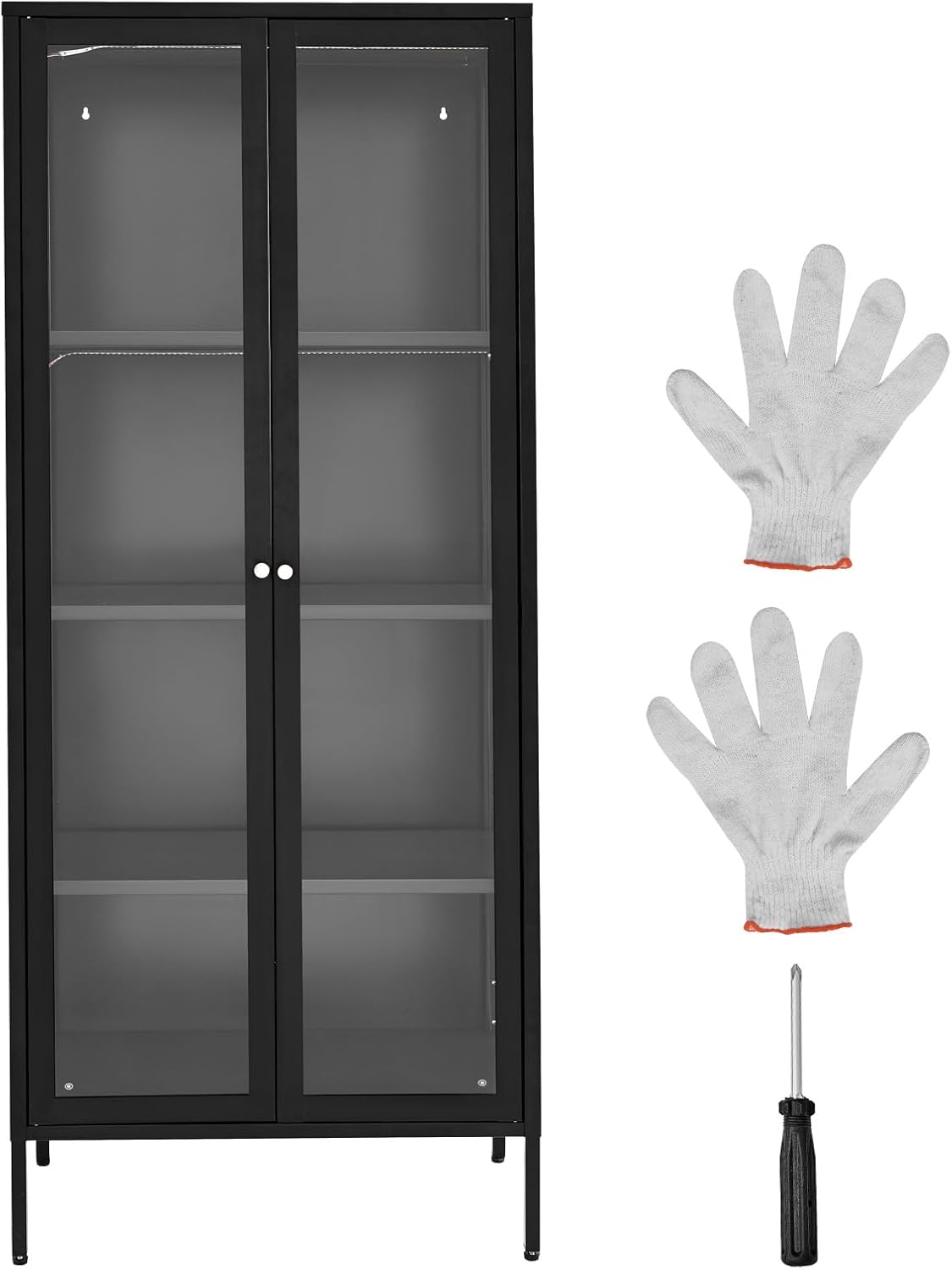 VEVOR Display Cabinet with Glass Door, 66 in Tall 4-Tier Lighted Display Case with 3 Color Lights, Metal Storage Cabinet with 3 Adjustable Shelves, Curio Cabinet for Collectibles Figures Trophy