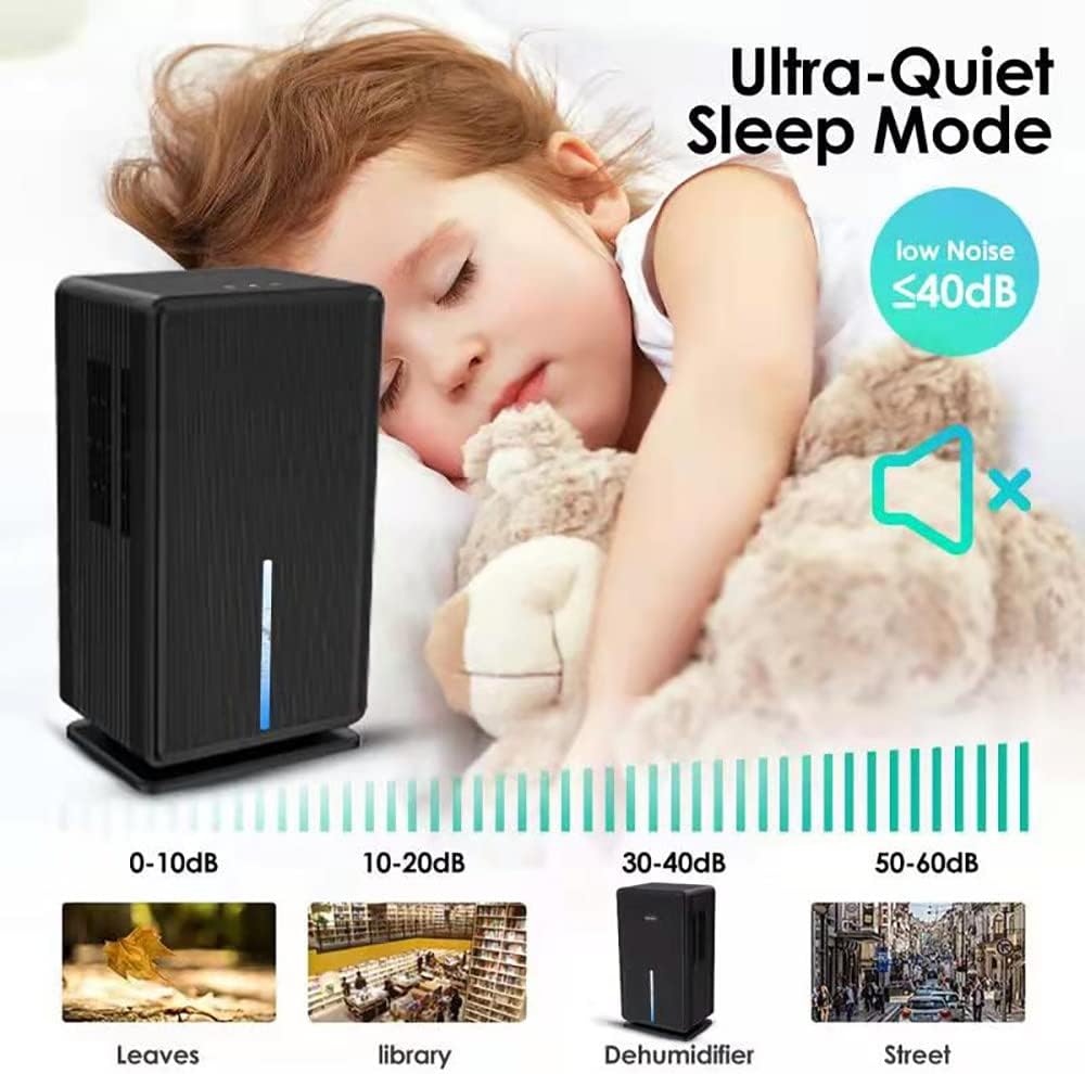 3L(102oz) Dehumidifiers for Home,Small Dehumidifiers,520 Sq.ft Quiet Dehumidifier for Bedroom,Two Working Modes / 7 LED Colors/Auto-Off, for Bedroom, Bathroom, Basement, RV,Black