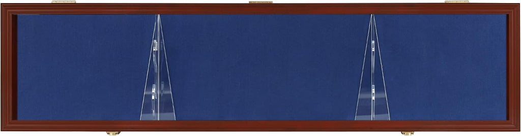 Sword Display Case Cabinet Stand Holder Wall Rack Holds Military Saber or Samurai Sword Lockable UV Protection Door Blue Felt Inside (Mahogany Finish Frame)