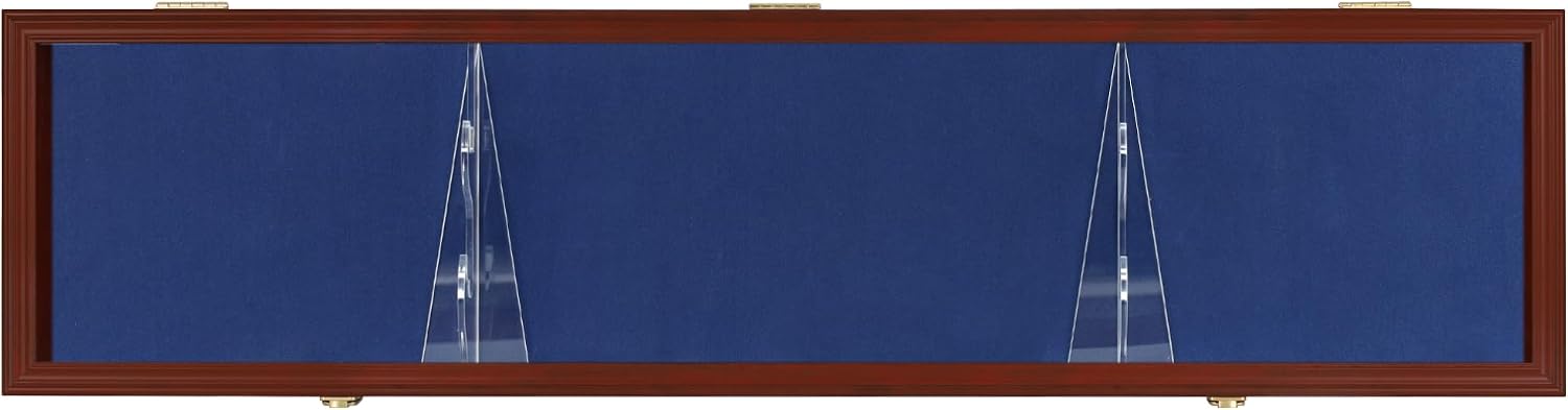 Sword Display Case Cabinet Stand Holder Wall Rack Holds Military Saber or Samurai Sword Lockable UV Protection Door Blue Felt Inside (Mahogany Finish Frame)