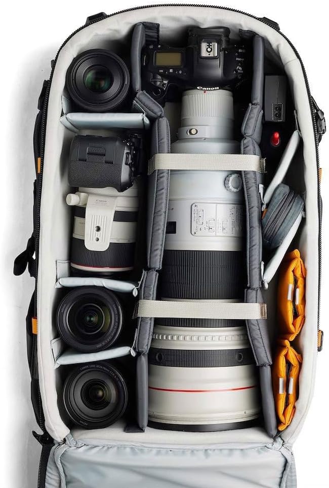 Lowepro Pro Trekker BP 650 AW II, Outdoor Camera Backpack with Recycled Fabric, Fits 800mm lenses, Weatherproof Cover, Mirrorless/DSLR Camera Case, Black/Dark Grey, Coated Main Fabric, Sealed Zippers