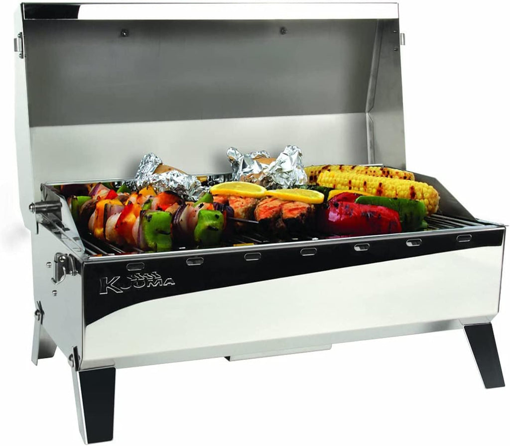 Kuuma 'Kuuma Premium Stainless Steel Mountable Charcoal Grill w/Inner Lid Liner by Camco -Compact Portable Size Perfect for Boats, Tailgating and More - Stow N Go 160'' (58110)', silver