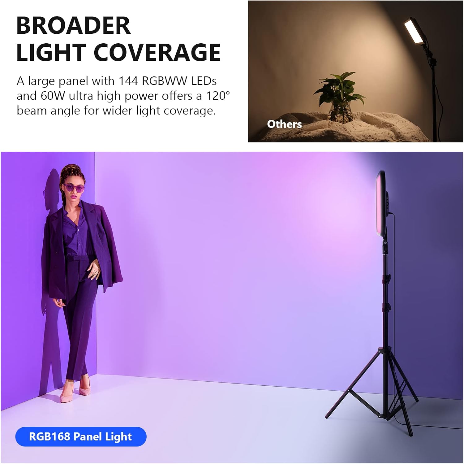 NEEWER RGB168 18.3' RGB LED Video Panel Light with App Control, Bluetooth, 2 Pack Tripod Stand Kit, 60W/360° Full Color/2500-8500K/CRI97+, Studio Photography/YouTube/Game Streaming