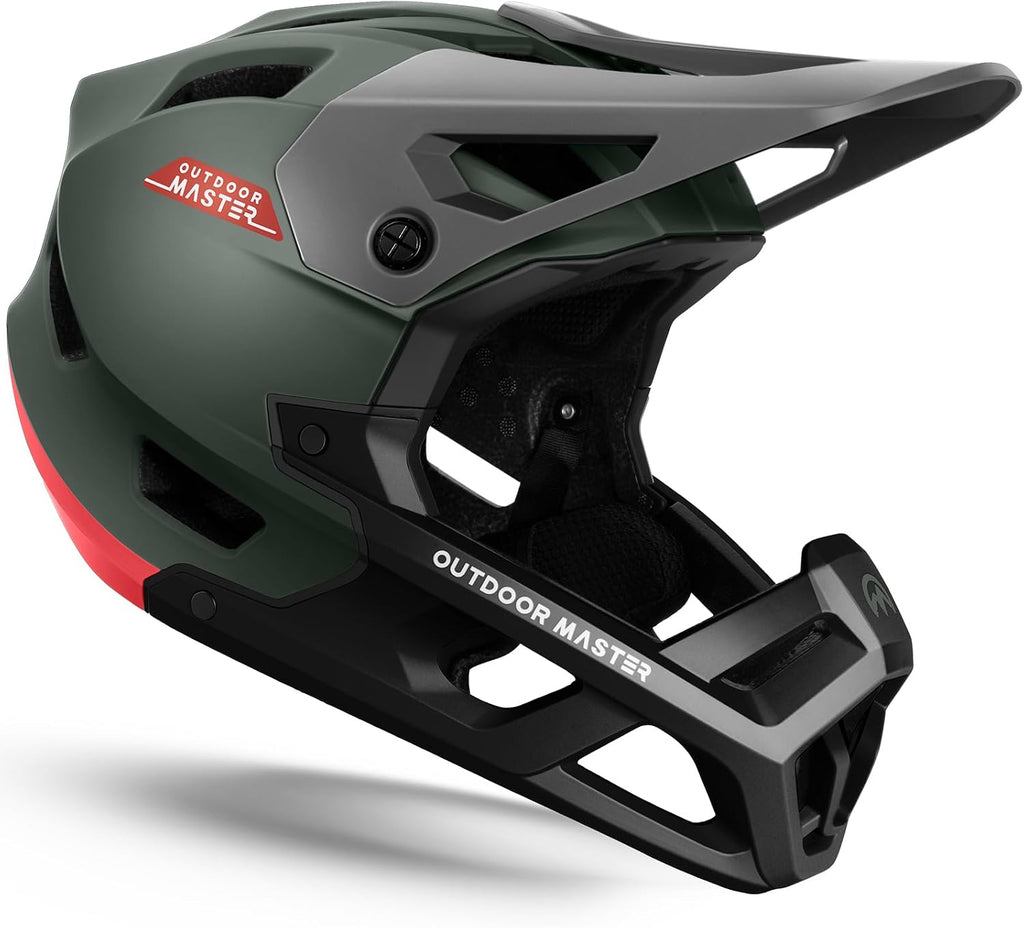 OutdoorMaster Full Face Mountain Bike Helmet for Men & Women-Two Removable Chin Pad Mountain Bike Helmet Grizzly, Ventilation Lightweight Racing Downhill DH BMX MTB Helmet