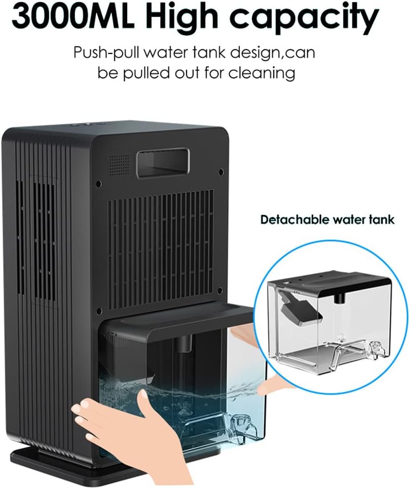 3L(102oz) Dehumidifiers for Home,Small Dehumidifiers,520 Sq.ft Quiet Dehumidifier for Bedroom,Two Working Modes / 7 LED Colors/Auto-Off, for Bedroom, Bathroom, Basement, RV,Black