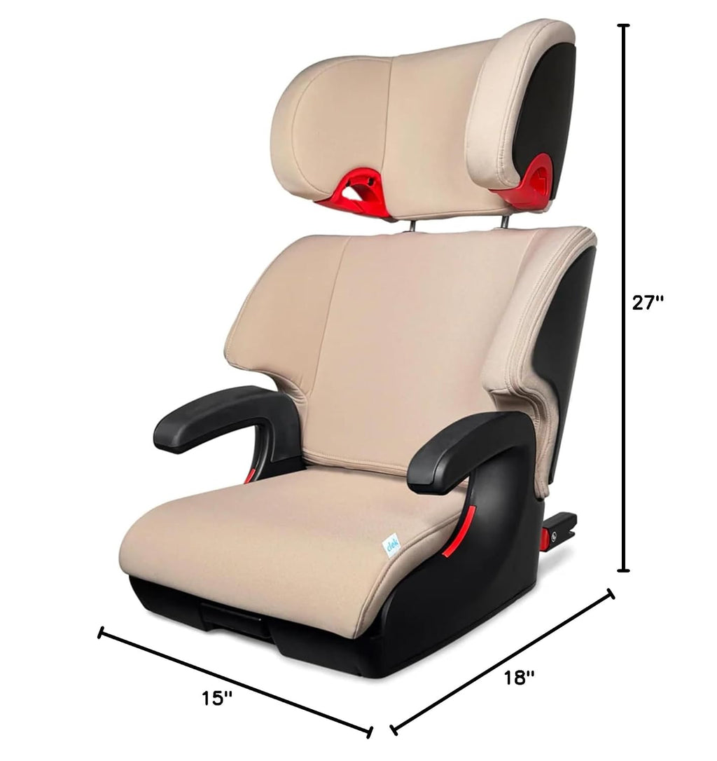 Clek Oobr High Back Booster Seat with Adjustable Headrest, Reclining Design, Latch System, and Retardant-Free Fabric (Latte Ziip)