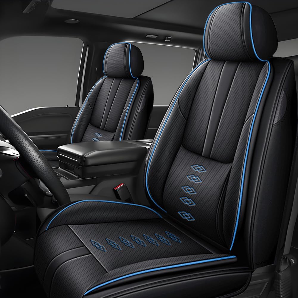 Front Seat Covers for Lincoln Nautilus 2019-2024 2025,Leather Car Seat Cover,Soft Seat Cushion Covers with Airbag,Waterproof Automobile Seat Protectors for Nautilus(Black Blue,Standard)