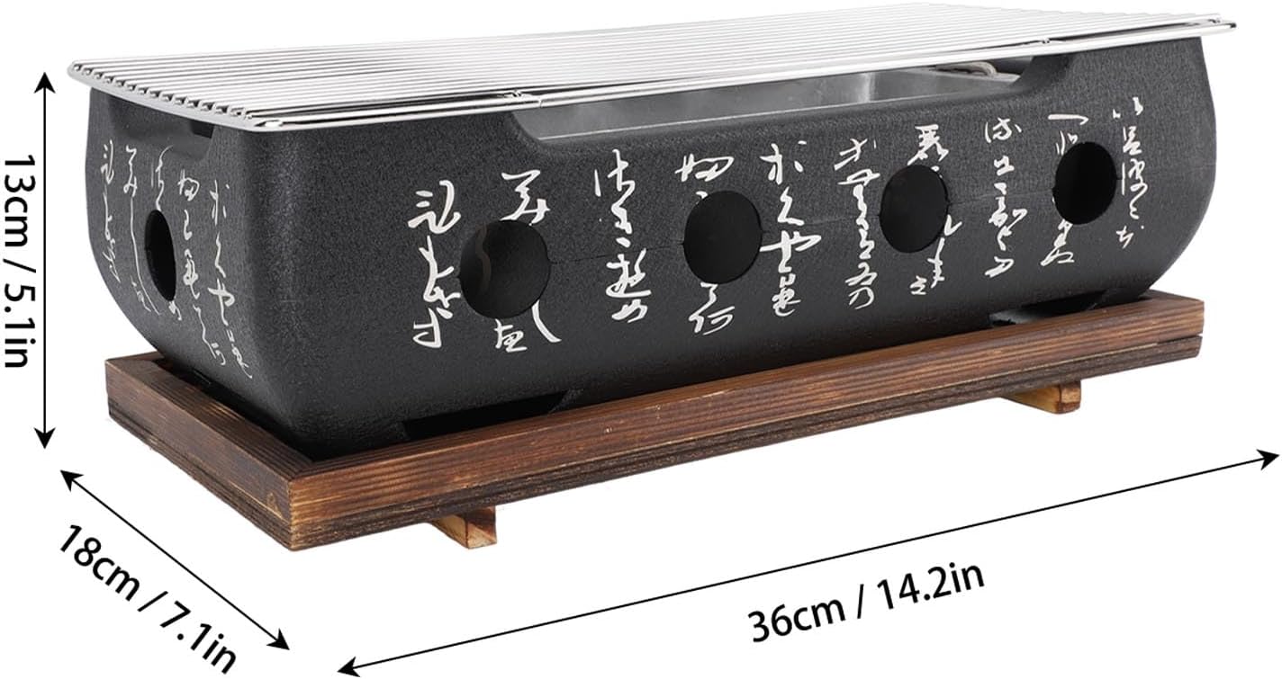 Japanese Style Charcoal BBQ Grill, Portable Rectangle Tabletop Barbecue Stove with Wire Grill Rack, Quick Heating Grill for Camping, Picnic, Patio and Home Use (XL)