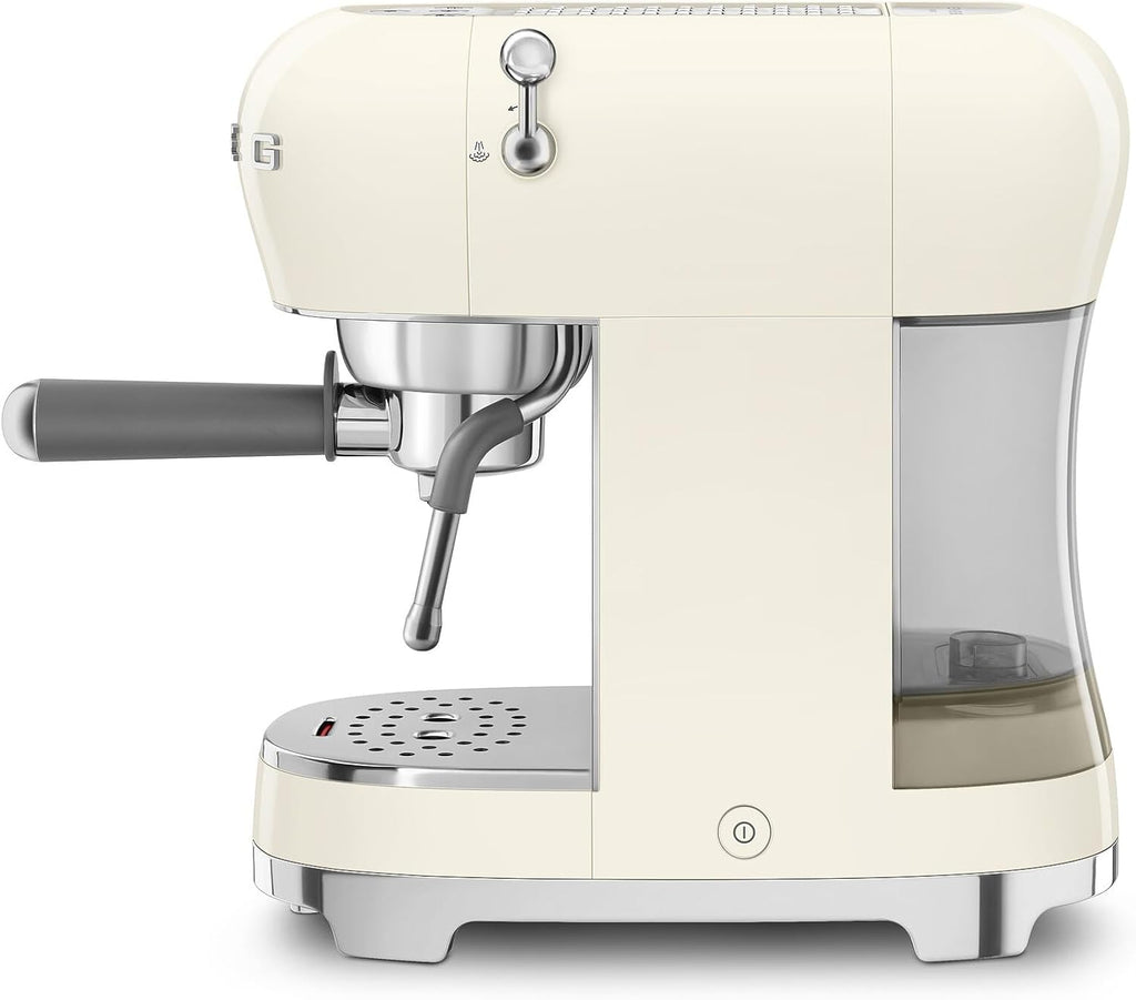Smeg ECF02 Italian Espresso Machine – Manual 15-Bar Coffee Maker, Made in Italy – Retro Design with Steam Wand (Cream)
