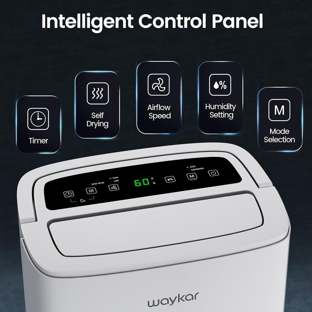 Waykar 120 Pints 2025 Energy Star Home Dehumidifier for Spaces up to 6,000 Sq. Ft, Ideal for Basement, Bathroom and Large Room with Drain Hose, Portable, Auto Defrost and Self-Drying
