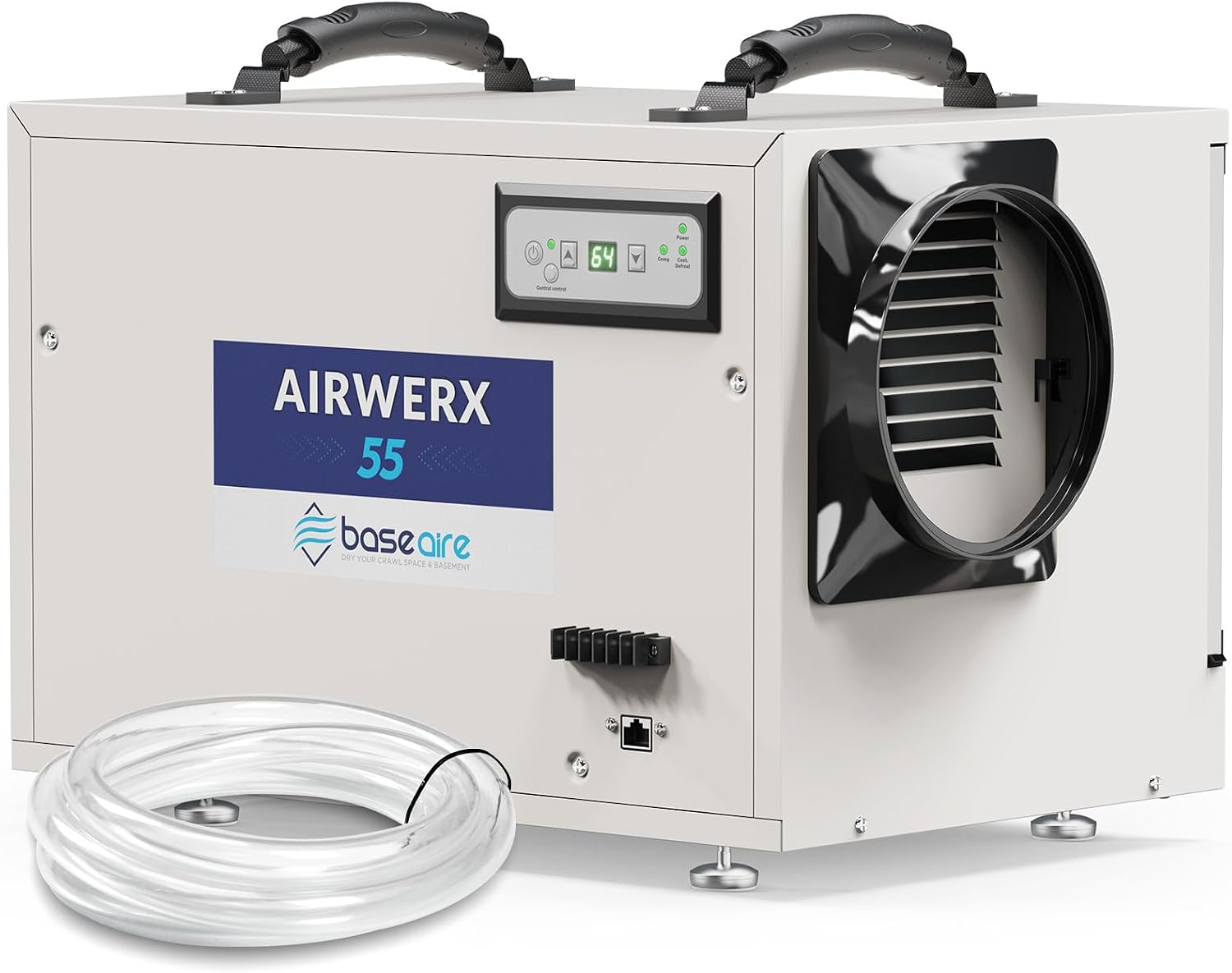 BaseAire Crawlspace Dehumidifier,113 Pints Commercial Dehumidifiers with Drain Hose for Whole House Basement, Industry, Compact, Auto Defrost, Memory Starting, Up to 1200 Sq Ft