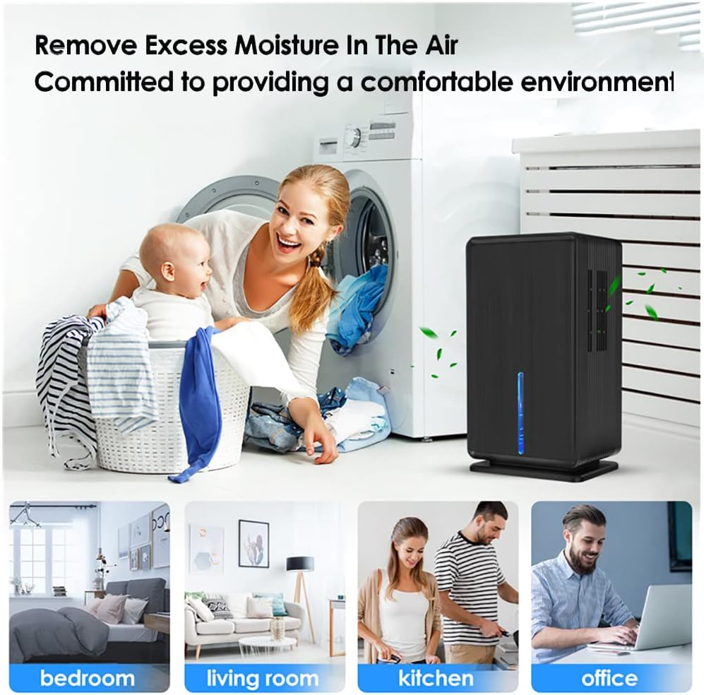 3L(102oz) Dehumidifiers for Home,Small Dehumidifiers,520 Sq.ft Quiet Dehumidifier for Bedroom,Two Working Modes / 7 LED Colors/Auto-Off, for Bedroom, Bathroom, Basement, RV,Black