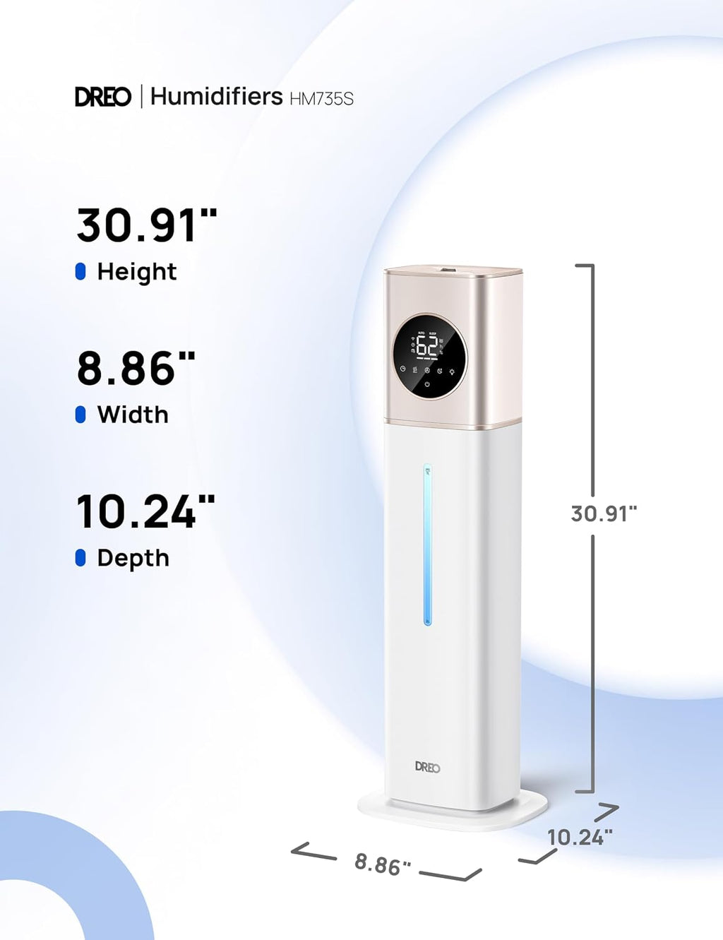 DREO HM735S 11L Smart Humidifier Large Room 700 ft², 100H Cool Mist Air Humidifiers for Bedroom, Top-Fill, Clean Tank Technology, 26dB, Auto Mode, Aroma Box, RGB, Remote & APP Control, Baby, Starlight