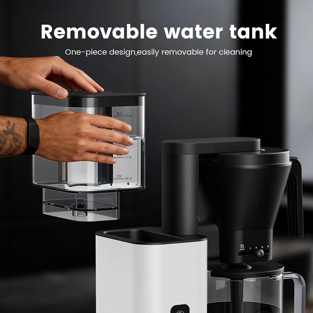Kismile 8-Cup Drip Coffee Maker,SCA-Certified,Rapid Heating System for Seconds Brewing,Automatic Pour Over Coffee Machine,Detachable Water Tank,Deep Cold Brew & Keep Warm 40 Min, Easy to Clean (White)