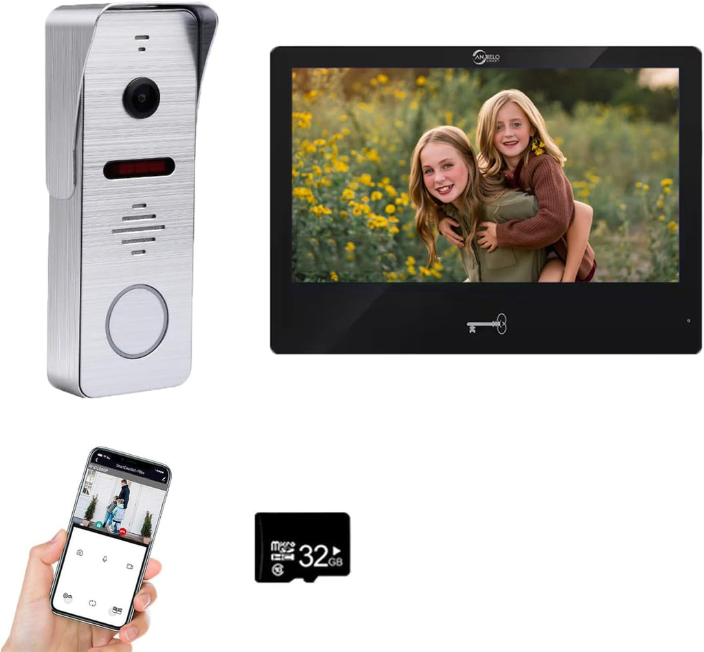 Ring Doorbell Wired,1080P Doorbell Camera(W),Indoor Outdoor Camera,10 Inch Monitor (B) Ring Video Doorbell with Night Vision,Dual-Way Intercom for Villa House Office Apartment (1 Bell +1 Screen)