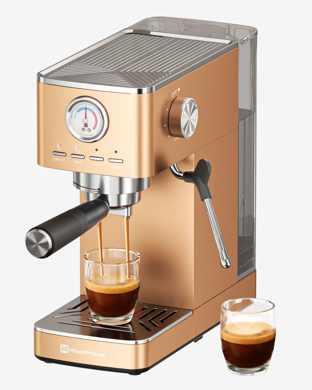 Maestri House Espresso Machines 20 Bar ULKA Pump, Compact Espresso Maker Built-in Flow Meter Steam Milk Frother, 43oz Removable Water Tank Stainless Steel Coffee Machine for Cappuccino (Rose Golden)