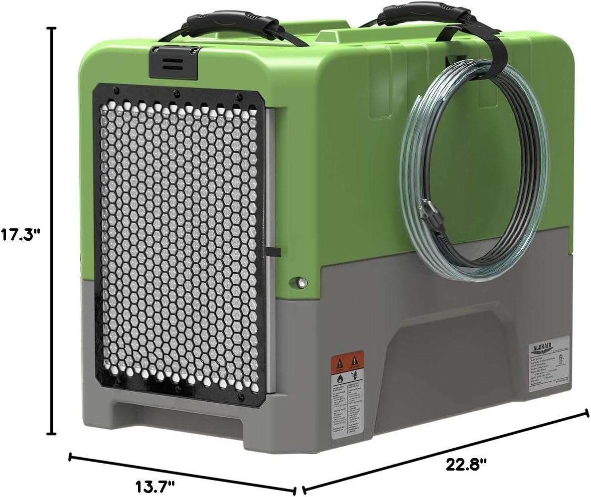 ALORAIR 180PPD LGR Commercial Dehumidifier with Pump for Basement Warehouse & Job Sites, Large Space Crawl Space Dehumidifier for Efficient Water Damage Restoration,5 Years Limited Warranty, Green