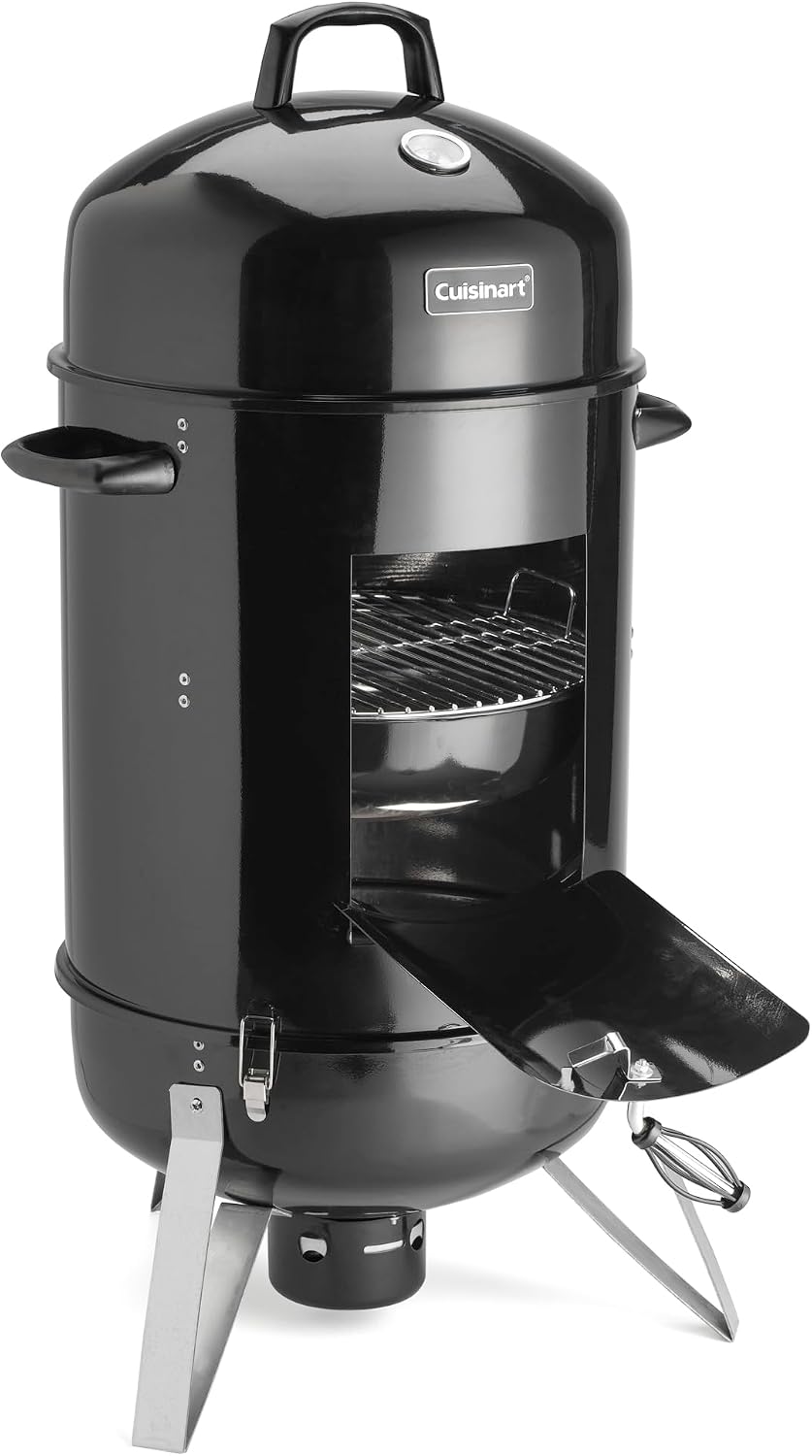 Cuisinart 18' Vertical Charcoal Smoker, Integrated Thermometer, Water Bowl and Dual Vents Perfect for Smoked Brisket, Chrome Plated Grates Smoker Grill for BBQ, Camping, Tailgates