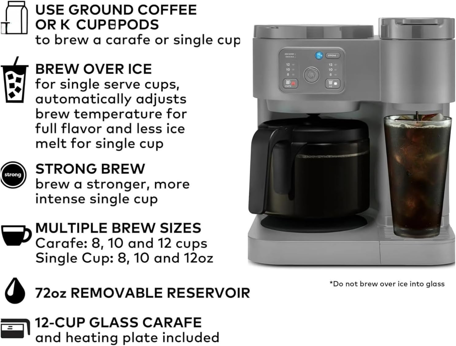 K-Duo Coffee Maker for Hot and Iced Drinks, Single Serve KCup Pod Brewer and 12 Cup Carafe Drip Coffee Pot, 60oz Water Reservoir,Pause & Pour Feature, Perfect for Home & Office Use (Moon Grey)