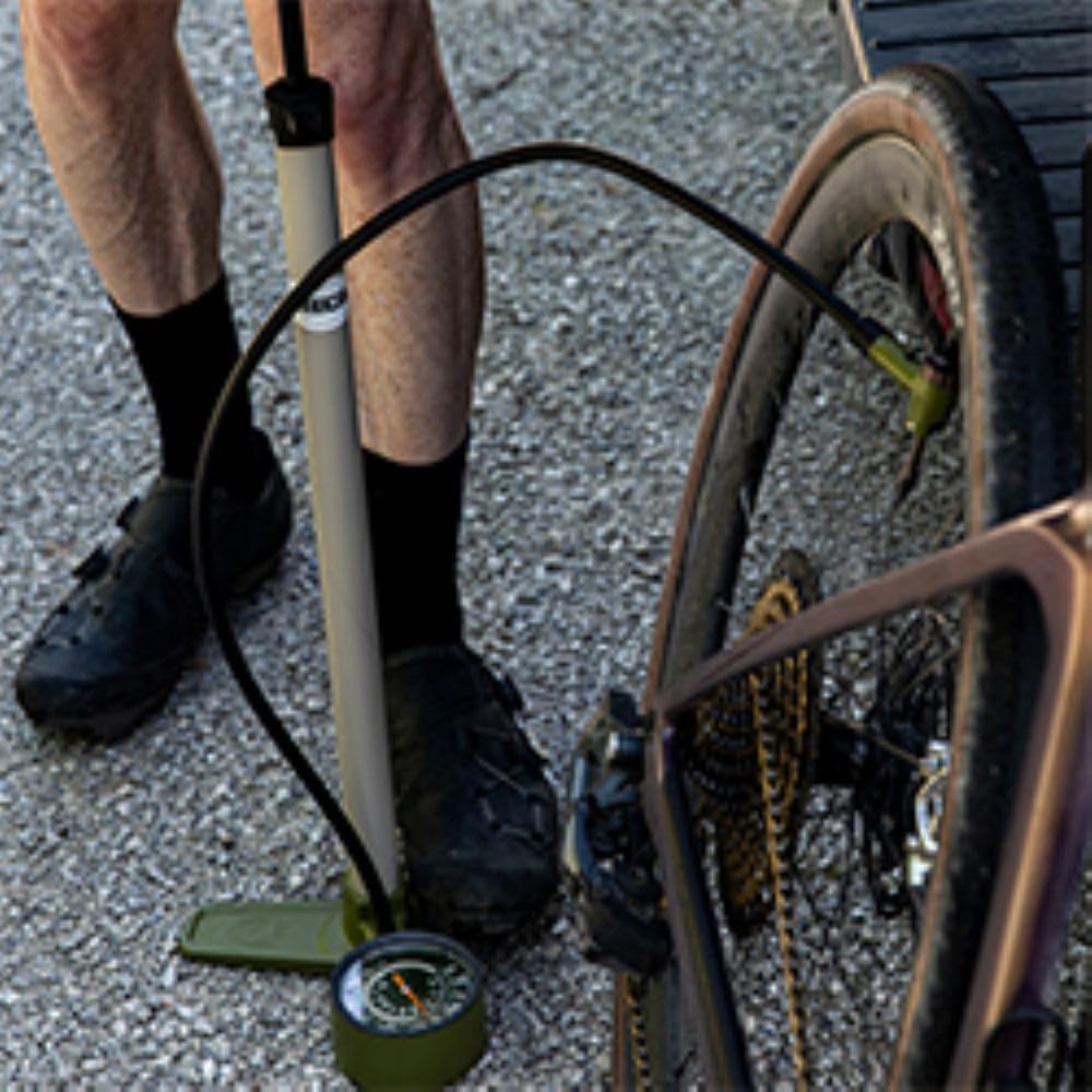 SILCA Terra Bike Floor Pump with Gauge – High Pressure Bicycle Pump for Presta & Schrader Valves – Gravel, Road & Tubeless Bike Tire Pump – Non-Linear 2-Stage Gauge, All-Metal Construction – 120 PSI