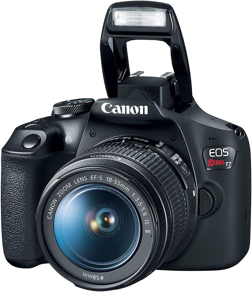 Canon EOS Rebel T7 DSLR Camera w/EF-S 18-55mm f/3.5-5.6 IS II Lens Bundle with 2x 64GB Memory Cards + Wide Angle & Telephoto Lenses + Pro Kit (Renewed) Black