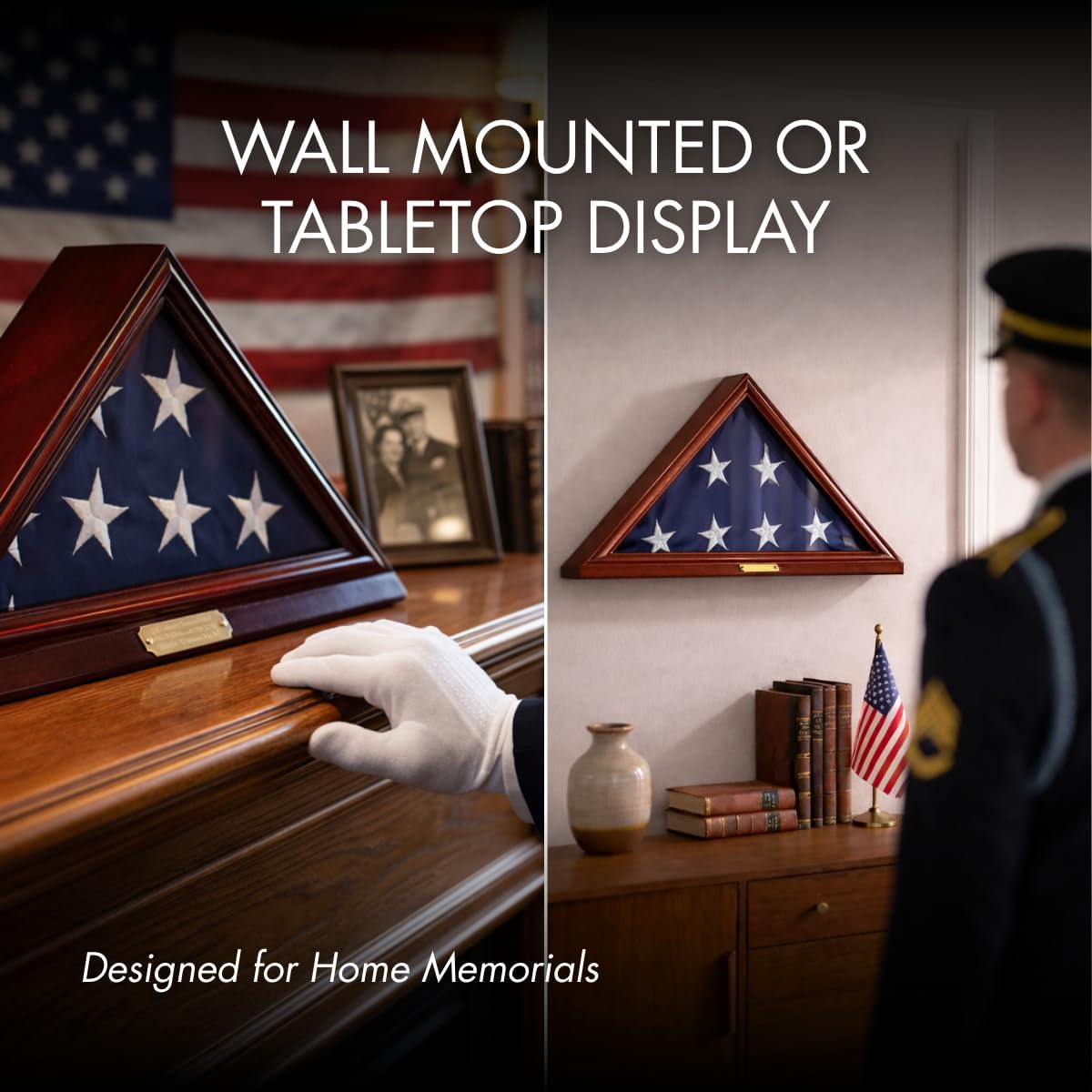Bey-Berk Custom Personalized Solid Wood Triangle Glass Front Flag Display Case, Holds 5' x 9.5' Folded Funeral Flag or Burial Flag(Mahogany)