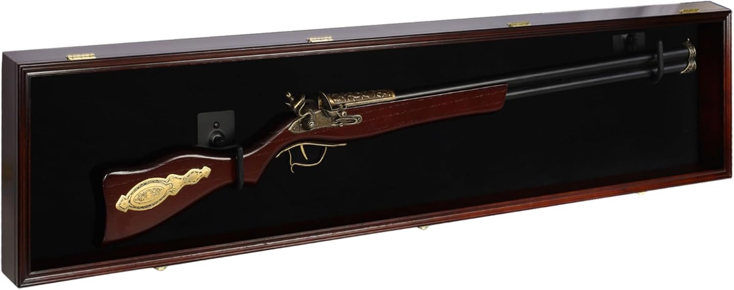 68' Hockey Stick Display Case Ice Hockey Puck, Musket Long Barrel shotgun Wall Cabinet or Wrestling Belt Display Case Rack Frame – Mahogany Finish