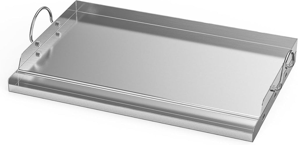 onlyfire Stainless Steel BBQ Griddle, Outdoor Flat Top Griddle Pan with Grease Groove and Handles for Gas and Charcoal Grills, 25'x16'