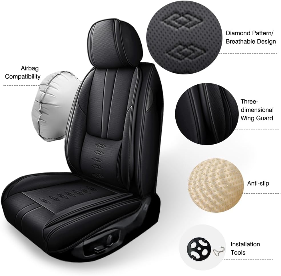 for Land Rover Discovery 1999-2024 2025 Leather Seat Covers,Waterproof Anti-Slip Car Seat Protectors,Soft Only Front Car Seat Cushions,Easy to Install Car Seat Covers(Black,2 Seats)