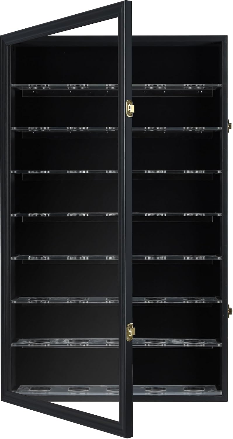 40 Hockey Puck Display Case Cabinet Holder Rack Baseball Display Case Baseball Cubes Showcase Cabinet with UV Protection Door Lockable, Black Finish Frame
