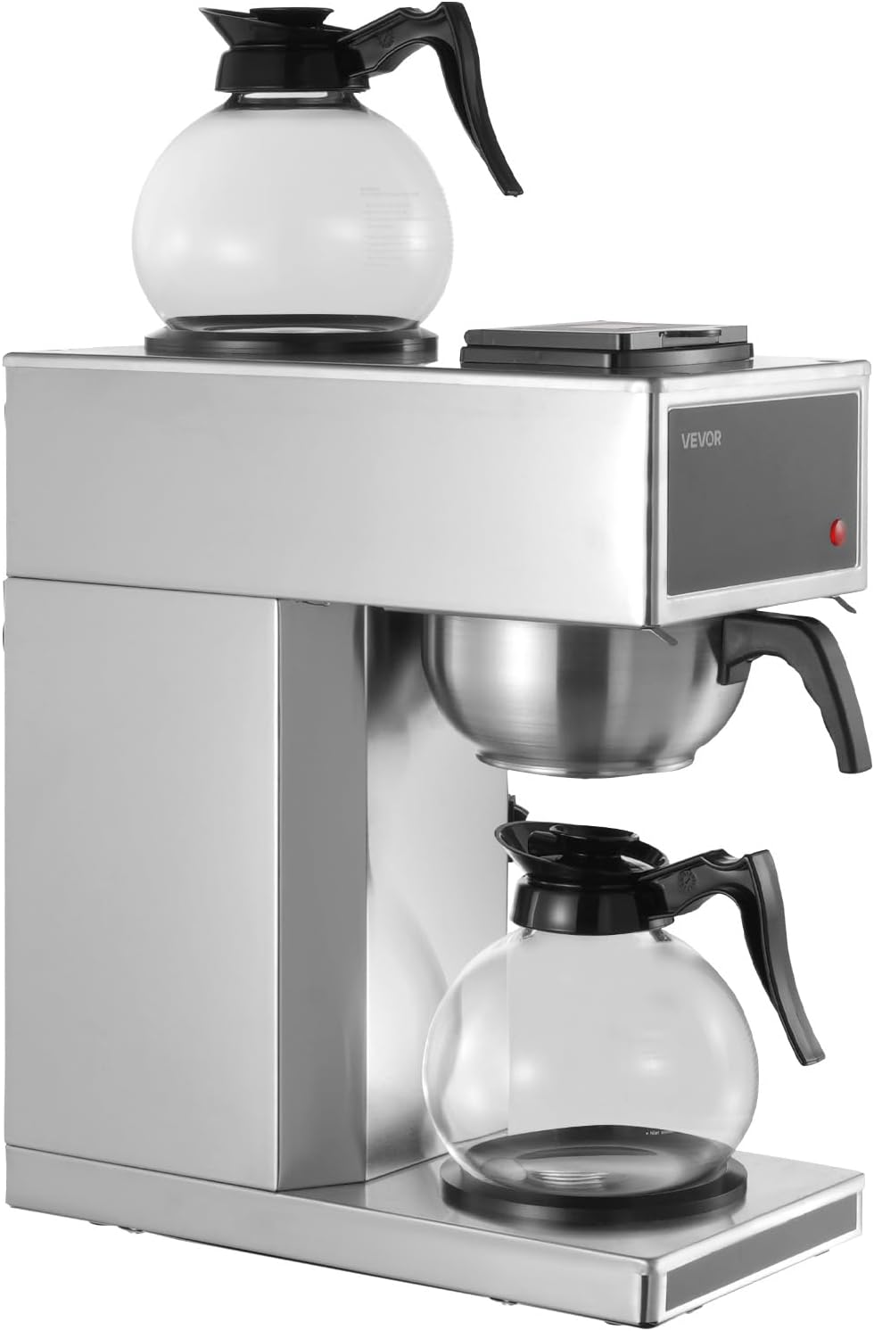 VEVOR Commercial Drip Coffee Maker, 12 Cups Coffee-Maker Machine with 2 Glass Carafes and 2 Decanter Warmer Plates, Stainless Steel Drip Style Coffee Brewer, for Restaurant, Office, Coffee Shop & Home