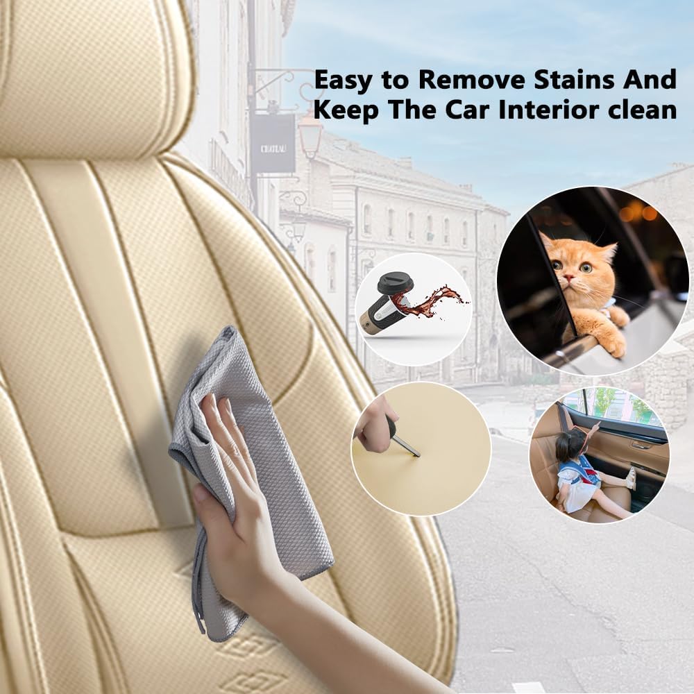 Full Set Seat Covers for Chevrolet Blazer EV 2024 2025,Leather Car Seat Cover,Soft Seat Cushion Covers with Airbag,Waterproof Automobile Seat Protectors for Blazer EV(Beige,Deluxe)