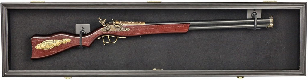 DisplayGifts 44' Long Rifle Gun Shotgun, Saber, Sword or Golf Club Display Case Cabinet Rack Putter Shadow Box w/98% UV Protection Lockable Door (Black Finish)